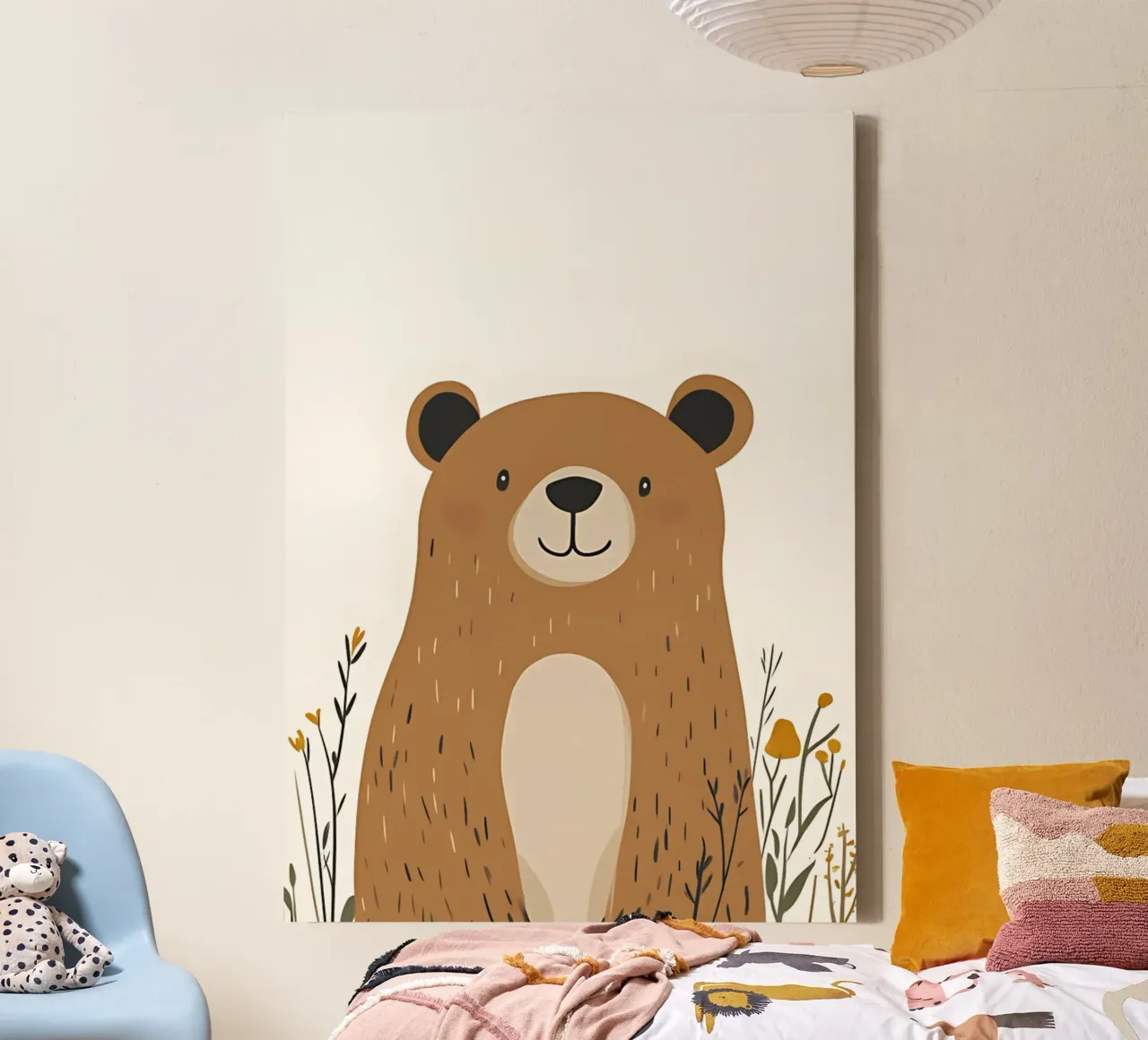 Orso sorridente tra i fiori di campo - Arte vivaistica del bosco tela con Cornice a cassetta da vintagepod