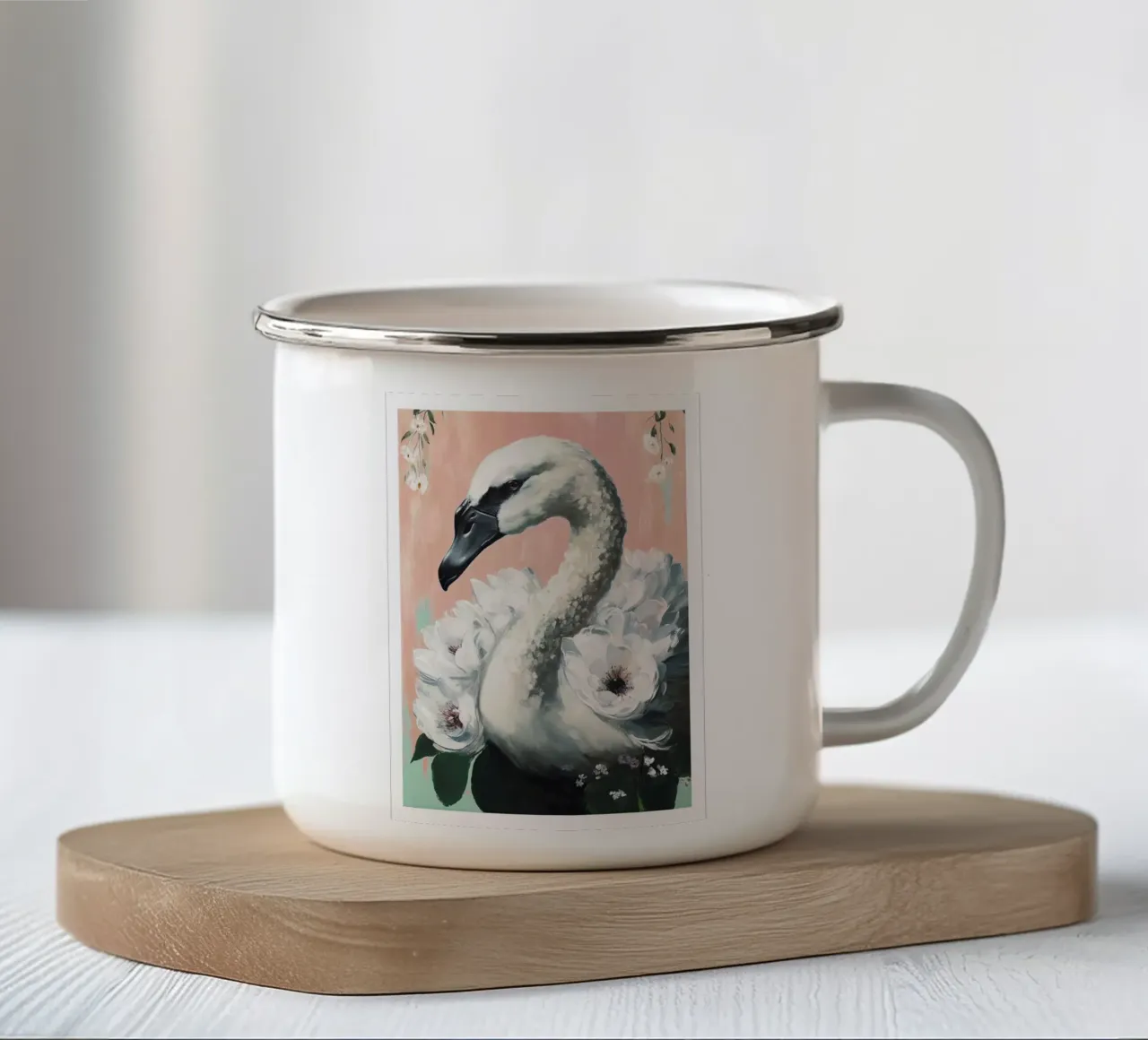 Decorated Swan tazza in smalto da treechild