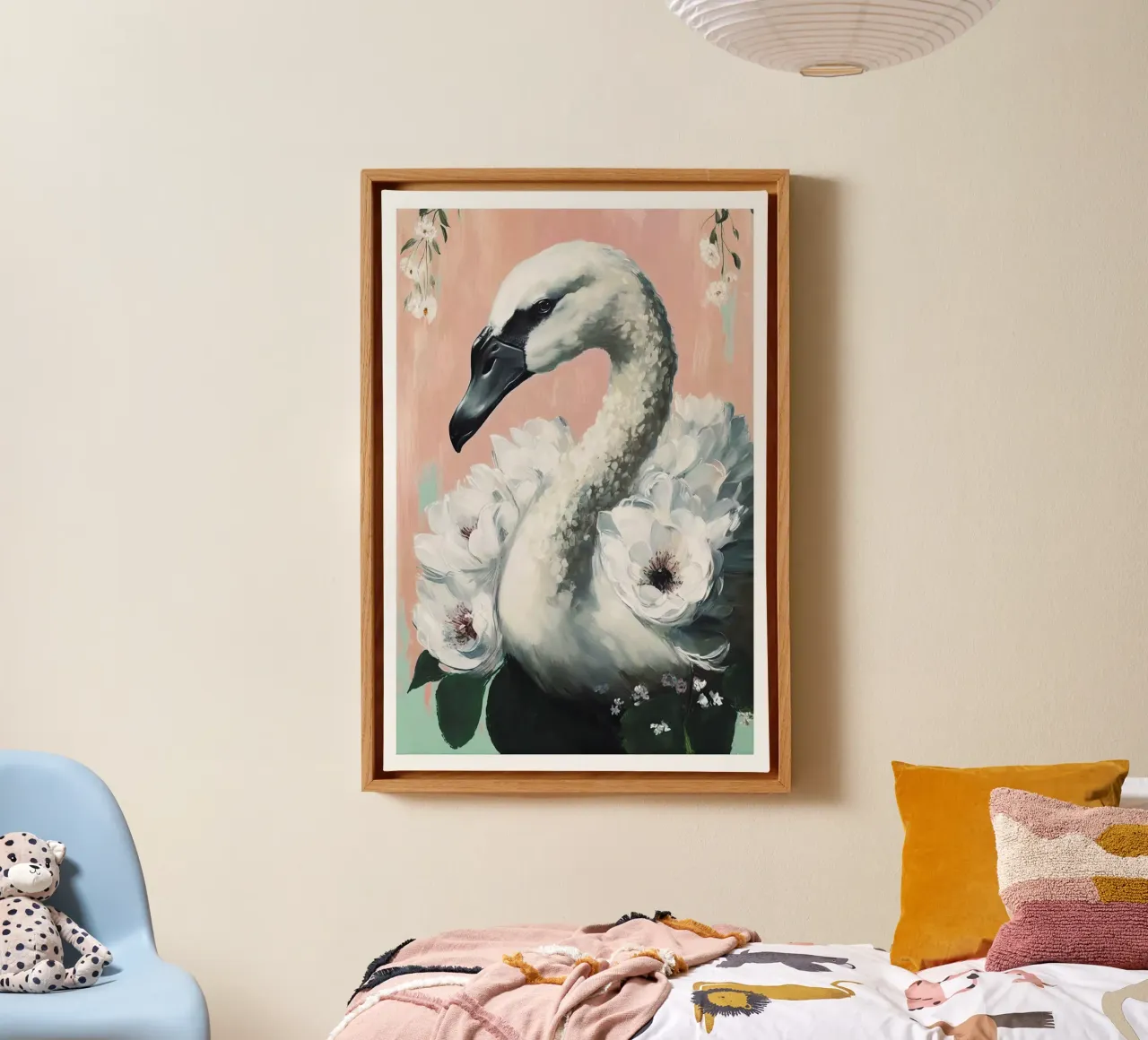 Decorated Swan canvas met Baklijst van treechild