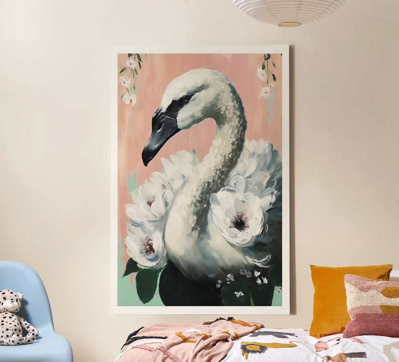 Decorated Swan canvas met Baklijst van treechild