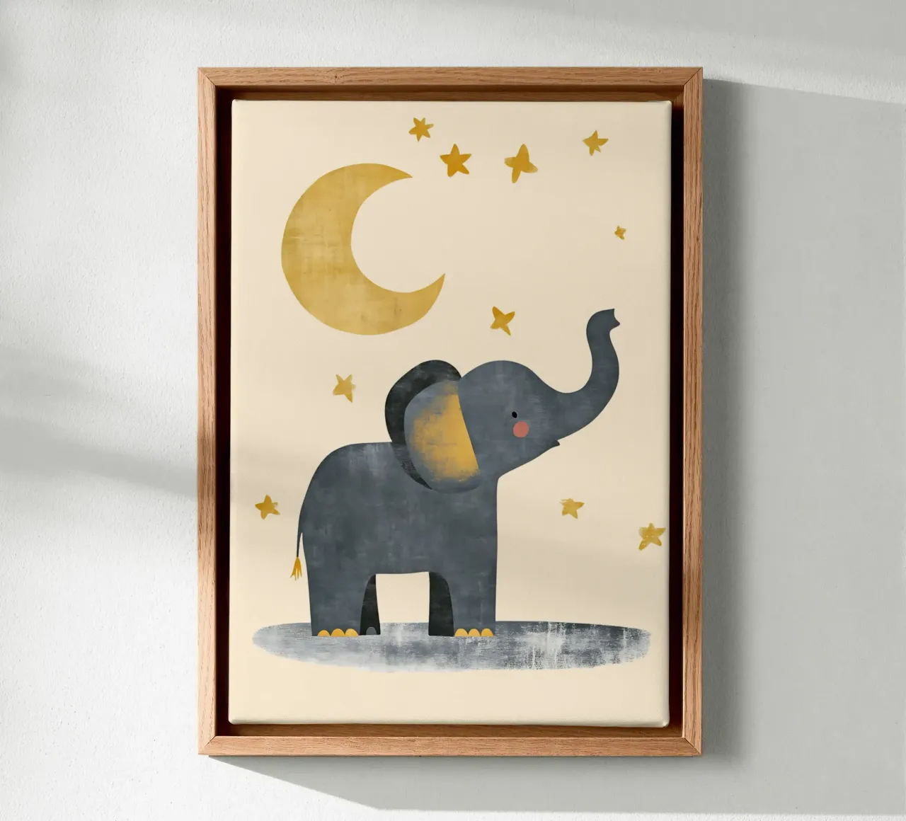Cute Elephant with Moon & Stars - Nursery Art canvas with Floater frame by vintagepod