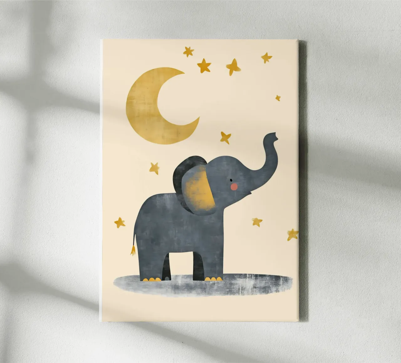 Cute Elephant with Moon & Stars - Nursery Art canvas with Floater frame by vintagepod