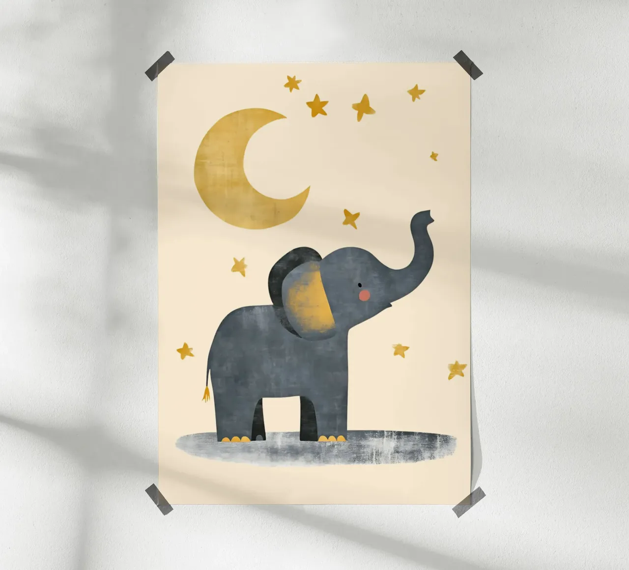 Eléphant mignon avec la lune et les étoiles - Nursery Art poster de vintagepod