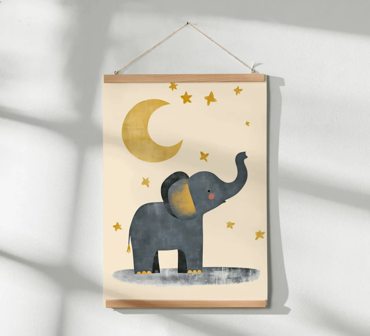 Eléphant mignon avec la lune et les étoiles - Nursery Art poster de vintagepod