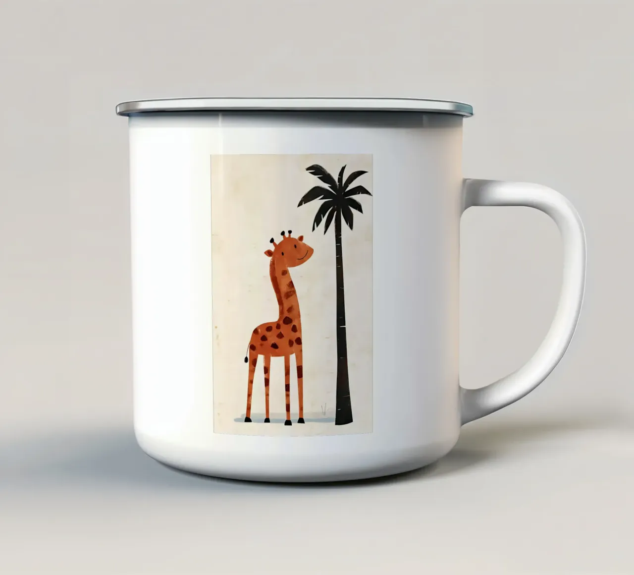 Giraffa sorridente e albero di palma - Arte vivaistica Safari tazza in smalto da vintagepod