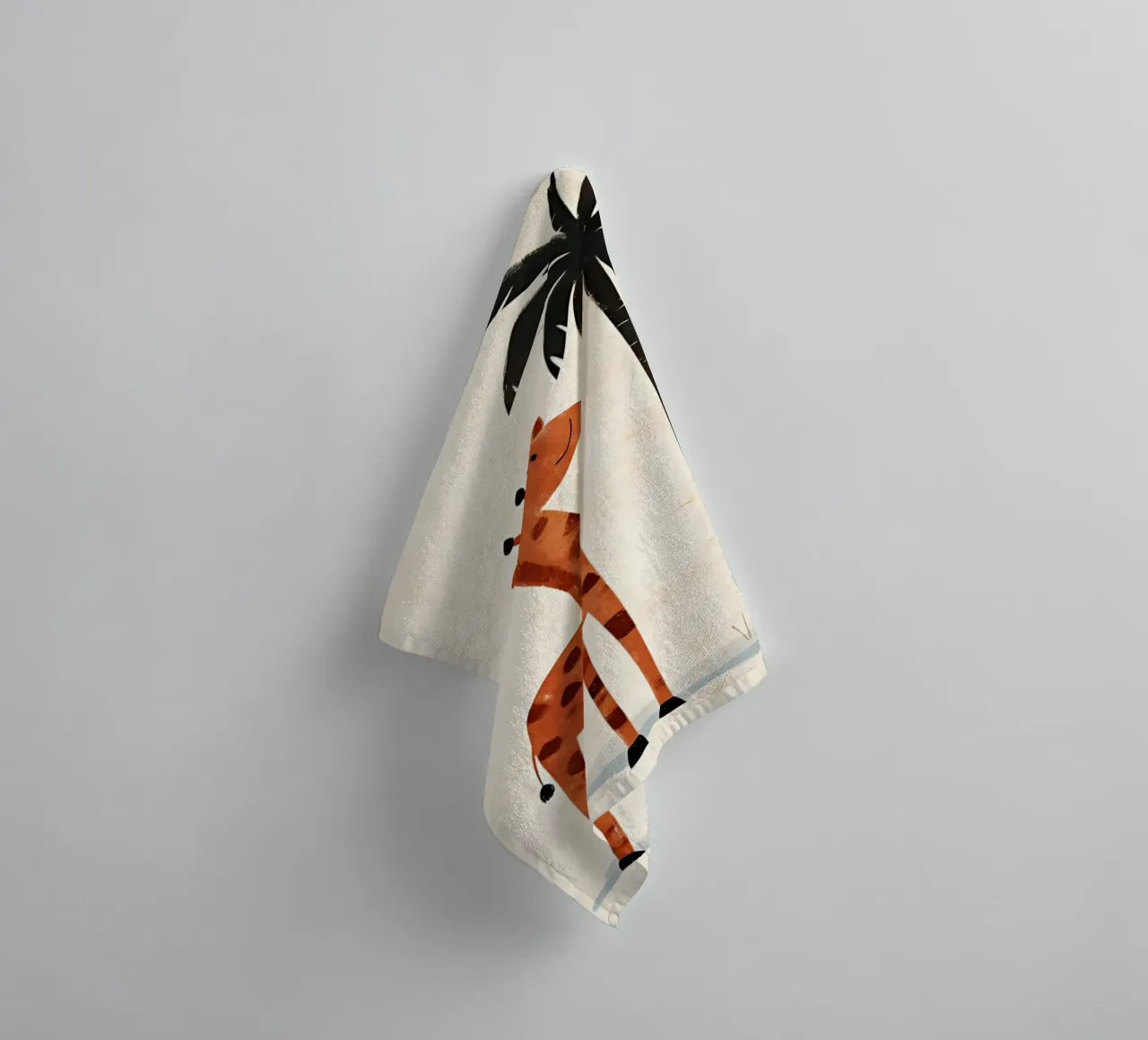 Smiling Giraffe & Palm Tree - Safari Nursery Art towel by vintagepod