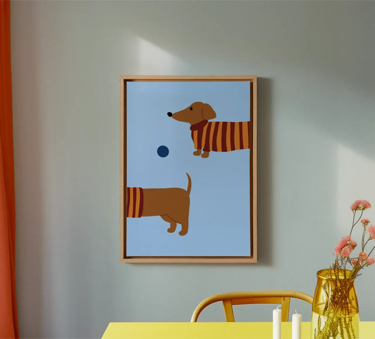Schattige Teckel Speeltijd Print - Kinderkamer Decoratie canvas met Baklijst van vintagepod
