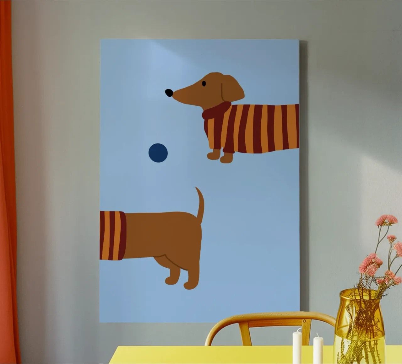 Schattige Teckel Speeltijd Print - Kinderkamer Decoratie canvas met Baklijst van vintagepod