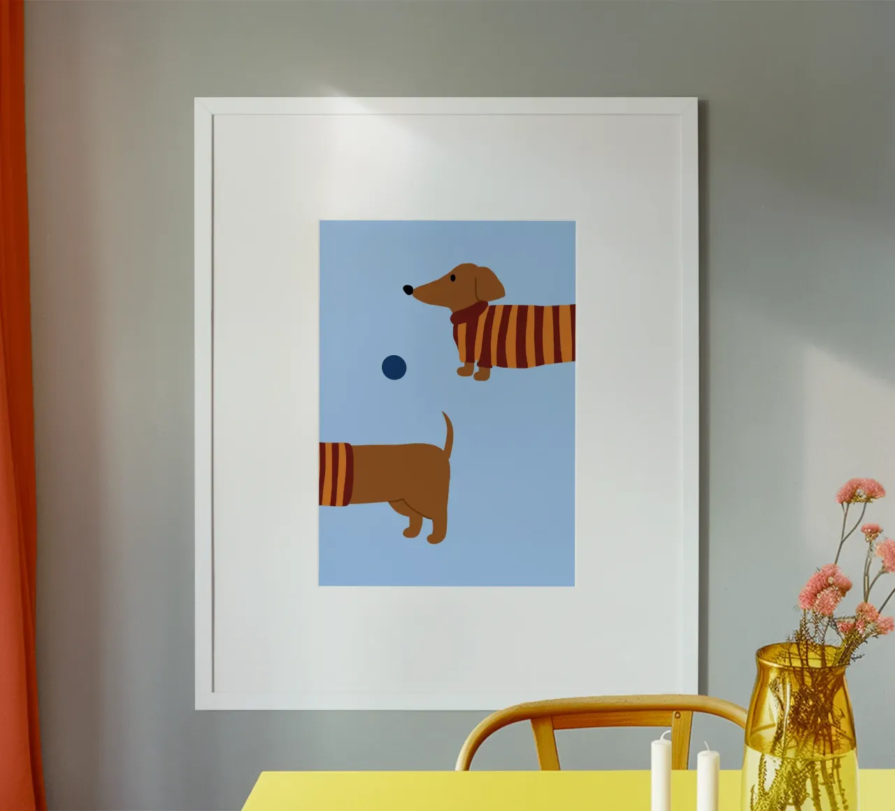 Stampa del bassotto carino che gioca - Decorazione per la stanza dei bambini poster con telaio in alluminio da vintagepod