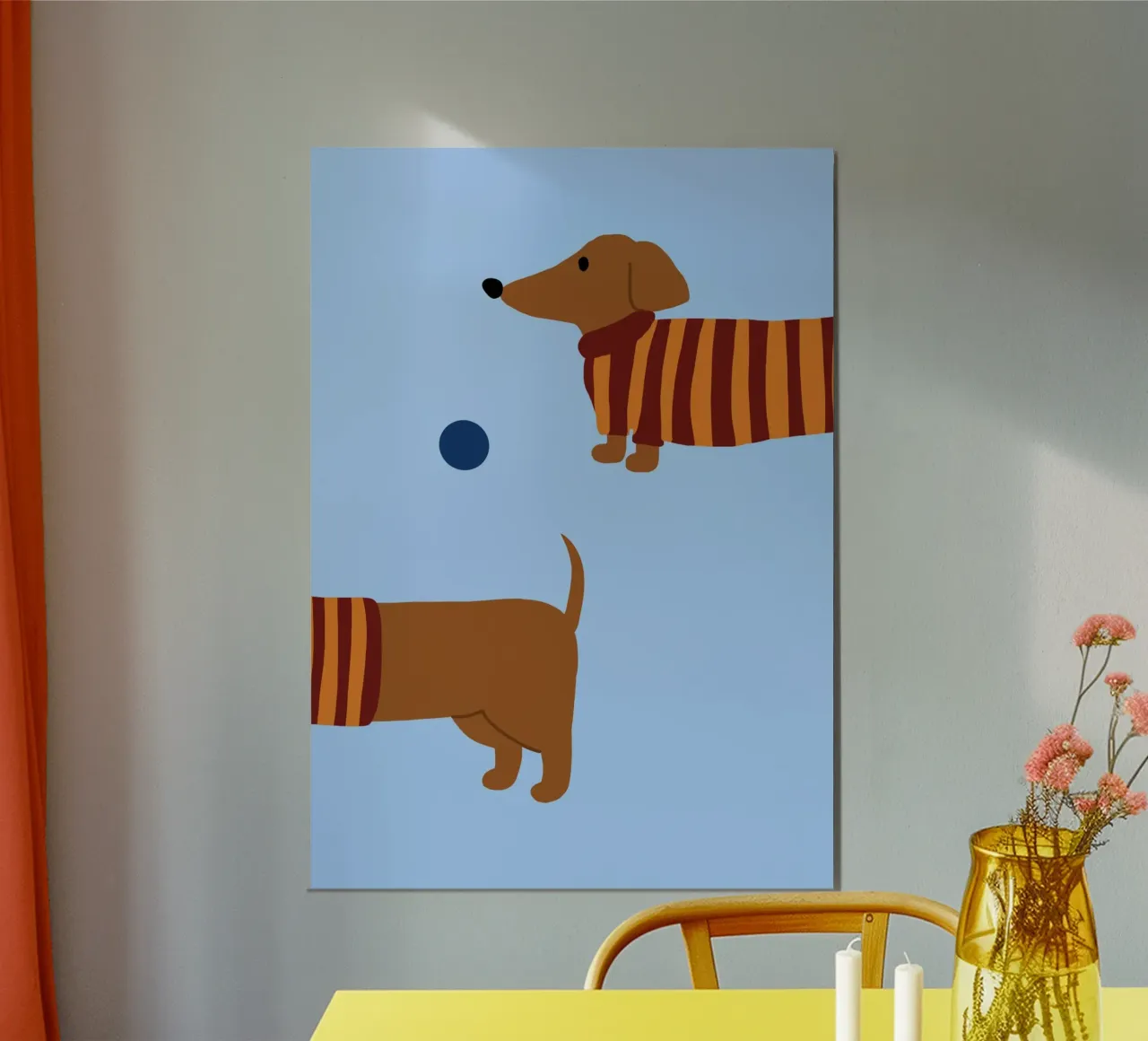 Stampa del bassotto carino che gioca - Decorazione per la stanza dei bambini poster con telaio in alluminio da vintagepod