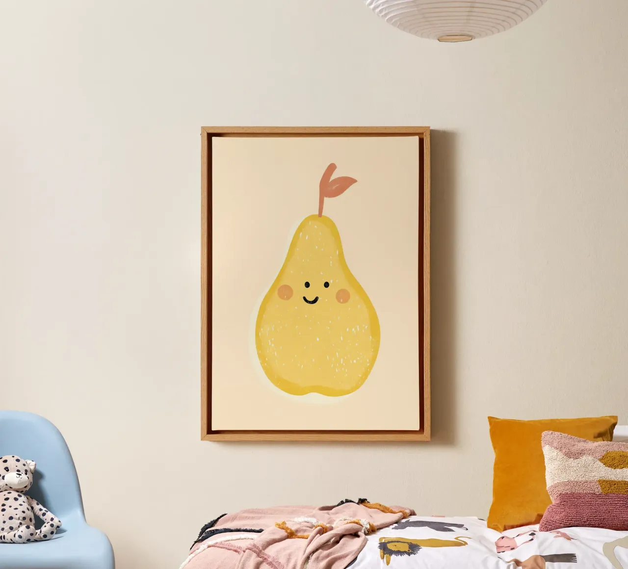 Cute Smiling Pear Art Print - Modern Nursery Decor canvas with Floater frame by vintagepod