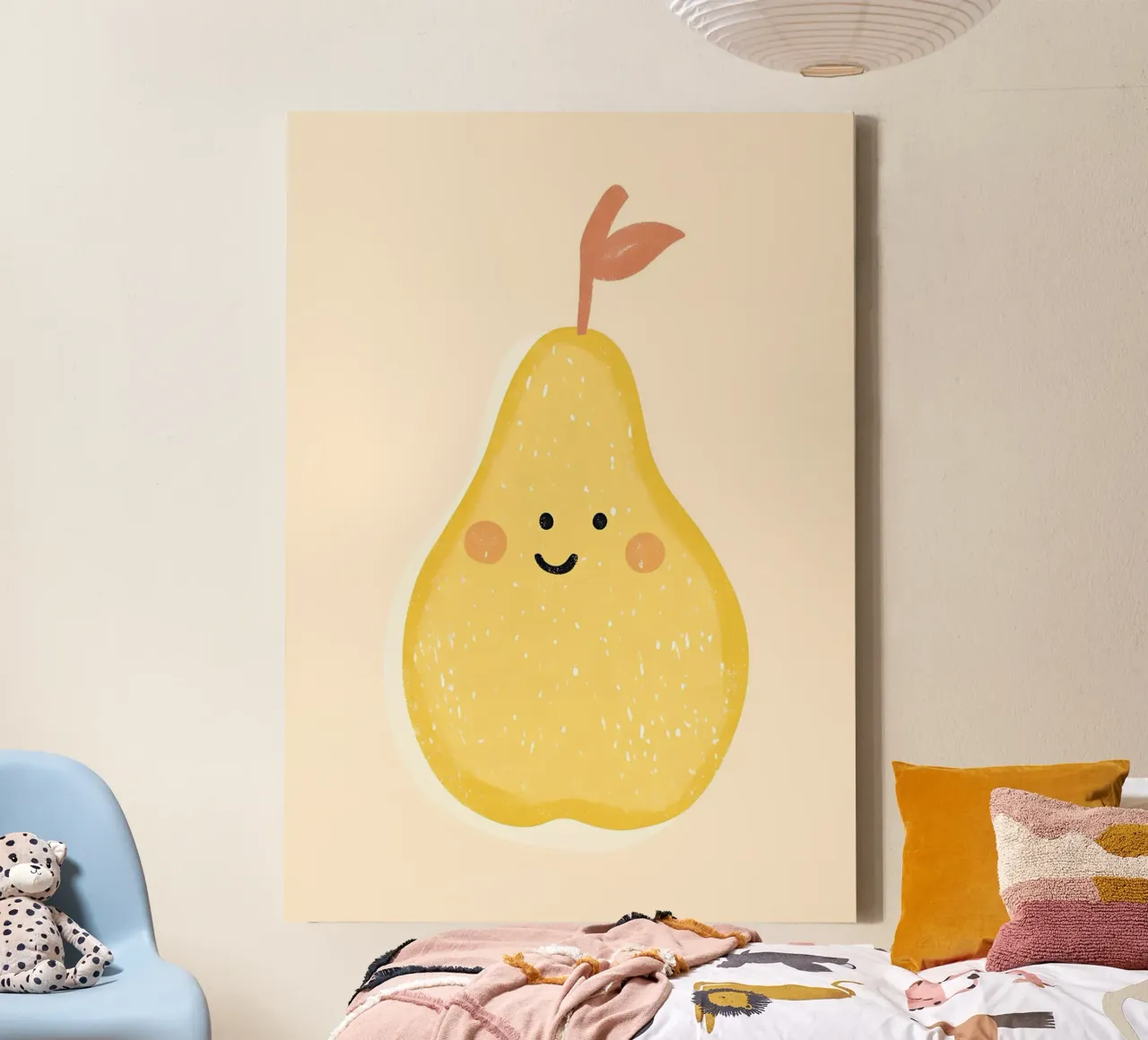 Cute Smiling Pear Art Print - Modern Nursery Decor canvas with Floater frame by vintagepod