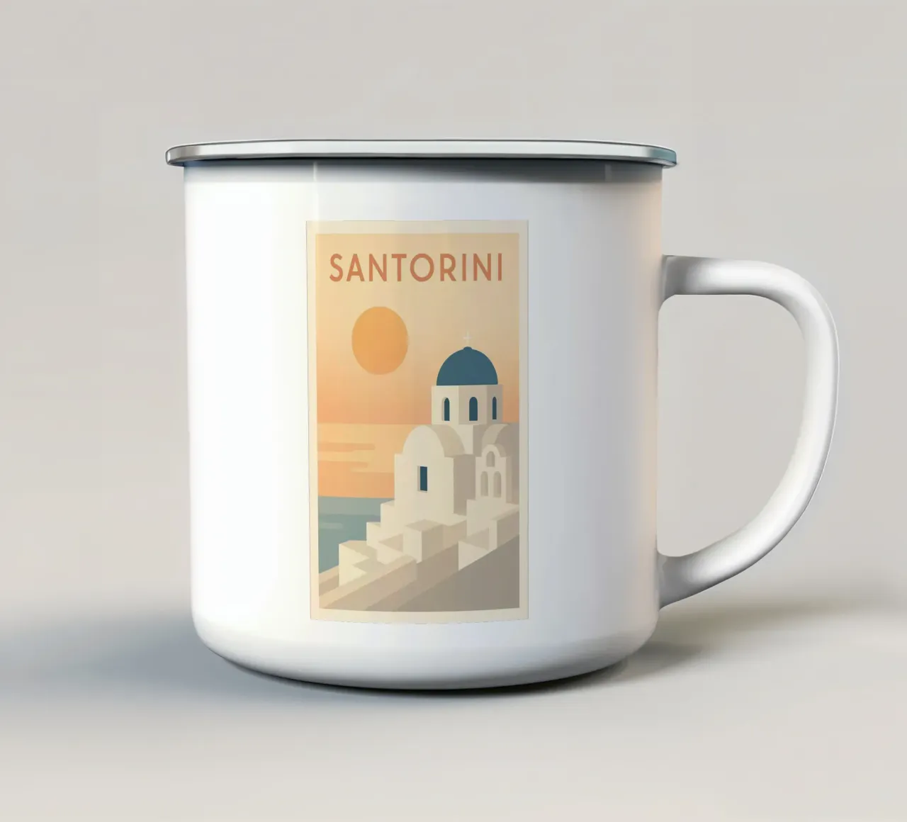 Santorini - Retro zonsondergang en architectuur poster emaille mok van JETLAG | affiches voyage