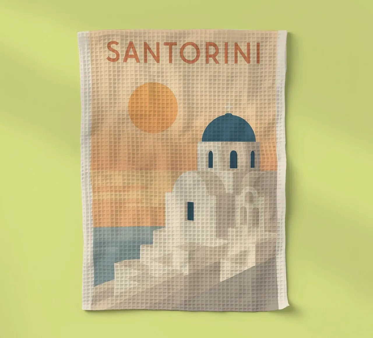 Santorini – Affiche rétro coucher de soleil et architecture torchon de JETLAG | affiches voyage