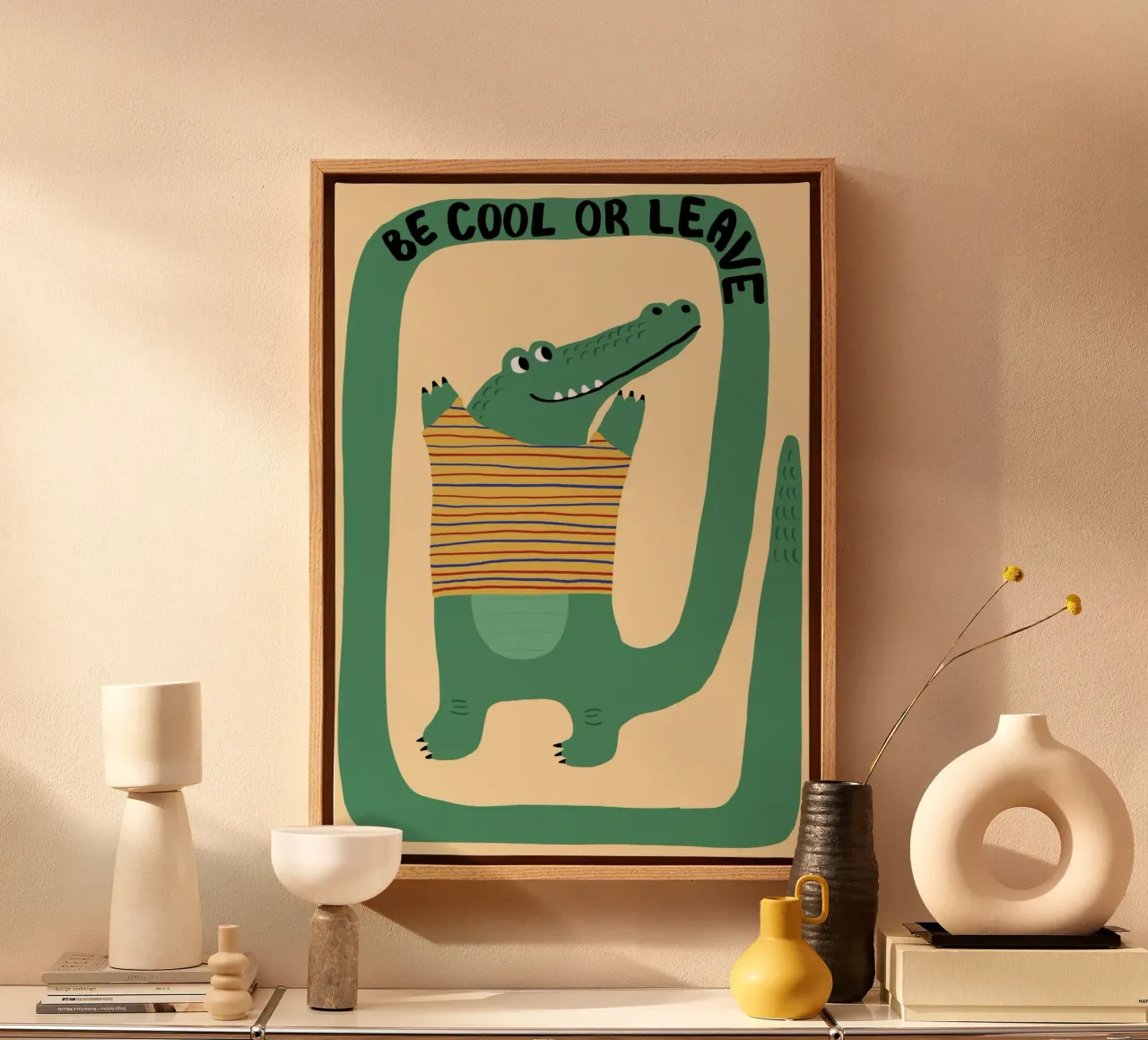 "Cool sein oder gehen" Alligator Druck - Modernes Dekor Leinwand mit Schattenfugenrahmen von vintagepod