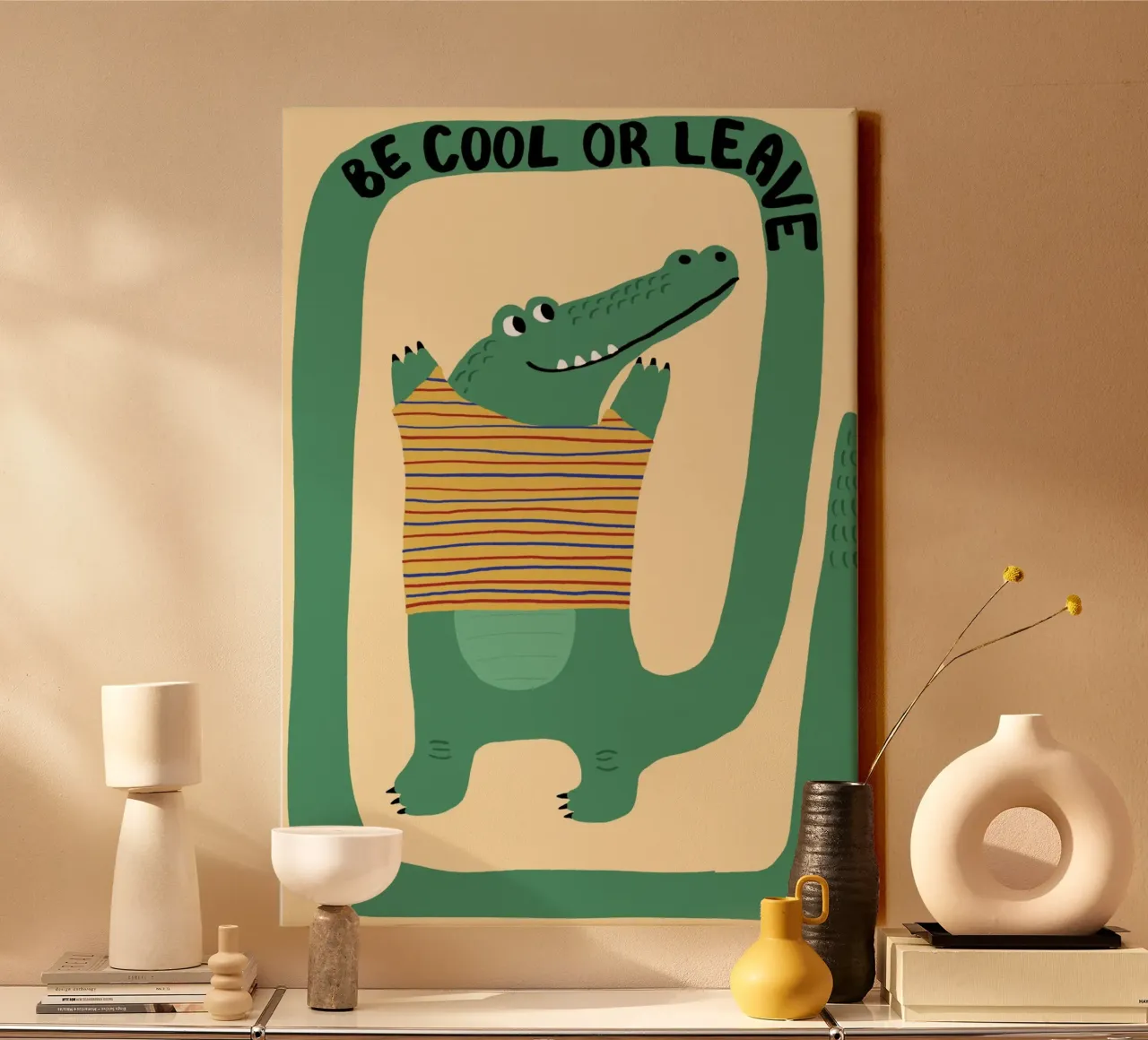"Cool sein oder gehen" Alligator Druck - Modernes Dekor Leinwand mit Schattenfugenrahmen von vintagepod