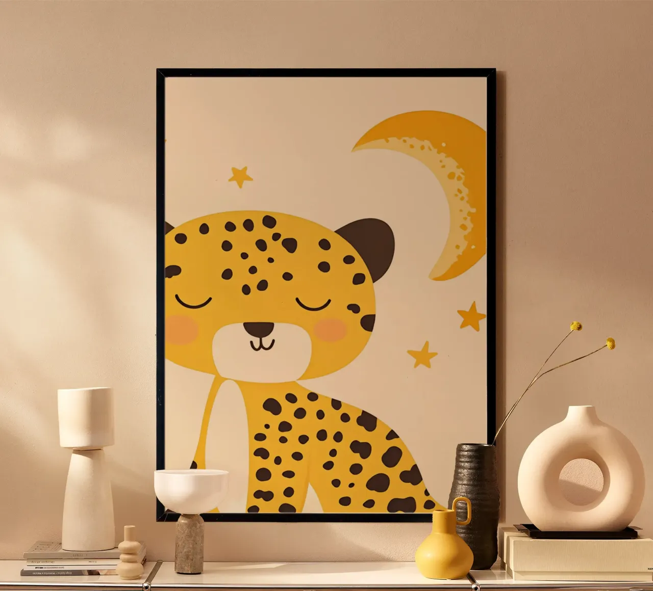 Niedlicher schlafender Leopard Kunstdruck - Starry Nursery Poster von vintagepod