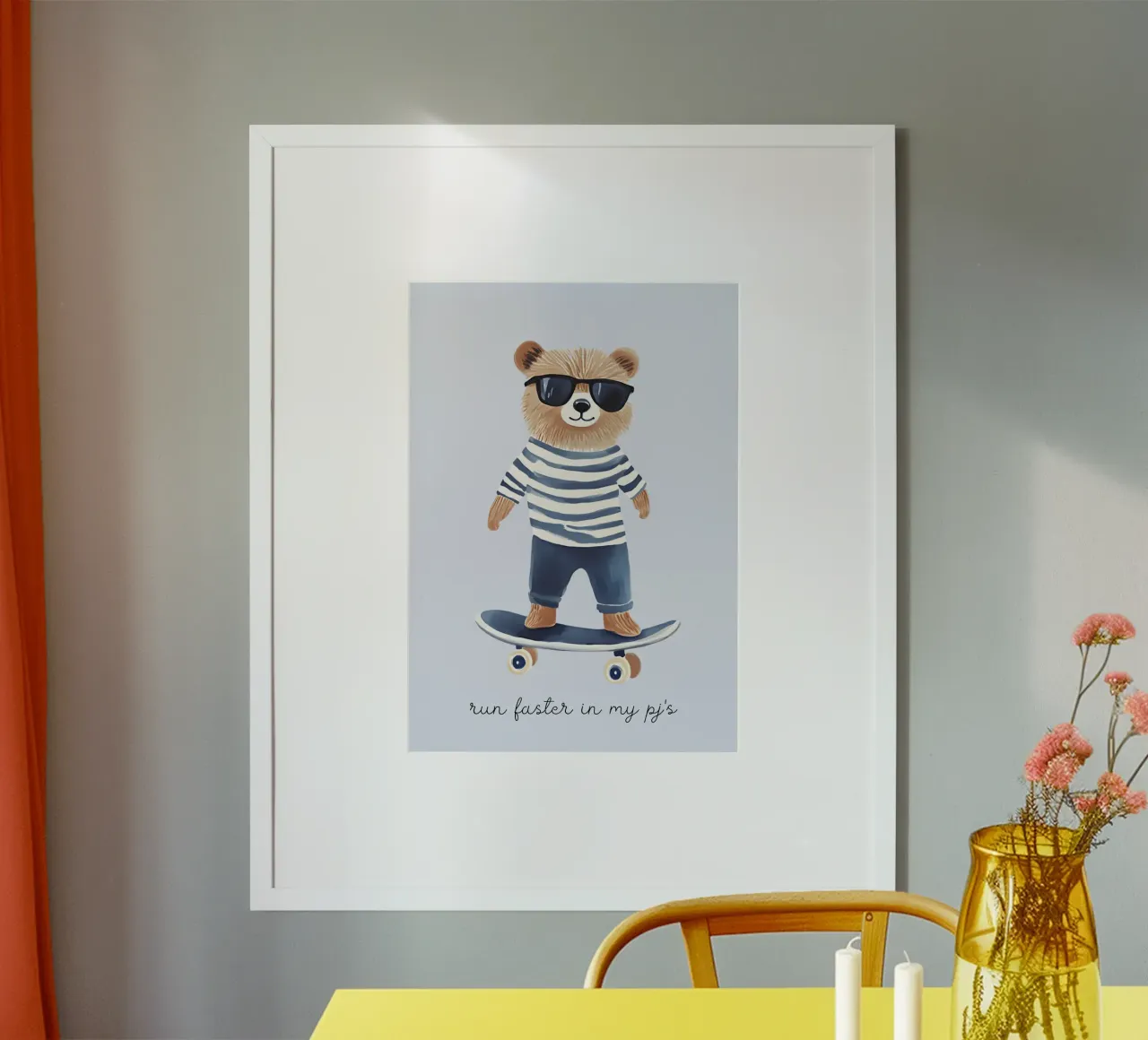 Stampa dell'orso skateboarder "Run Faster in My PJ's" (Corri più veloce in pigiama) poster da vintagepod