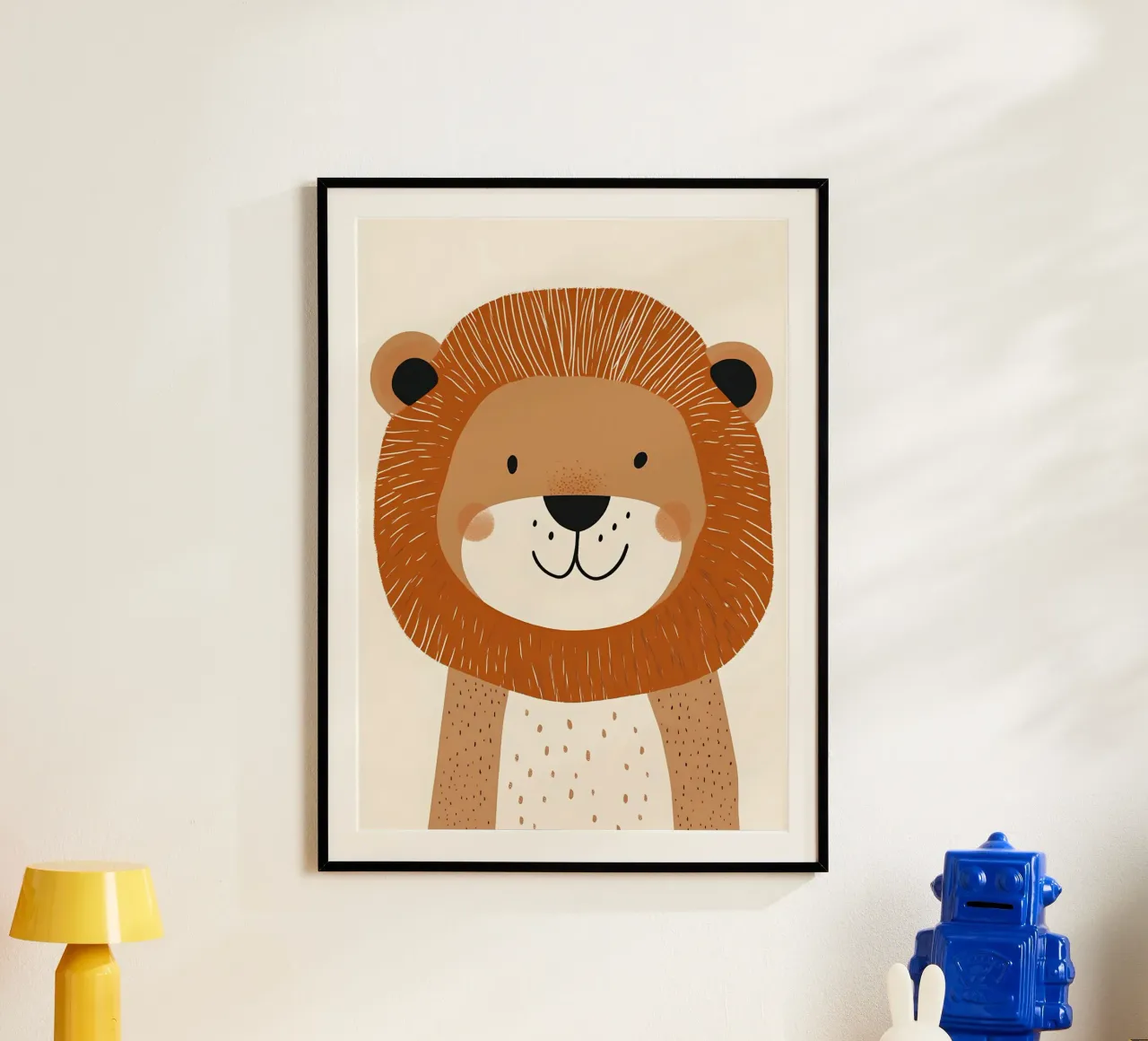 Impression d'art sur la face d'un lion - Nursery Safari Moderne poster avec cadre en bois de vintagepod