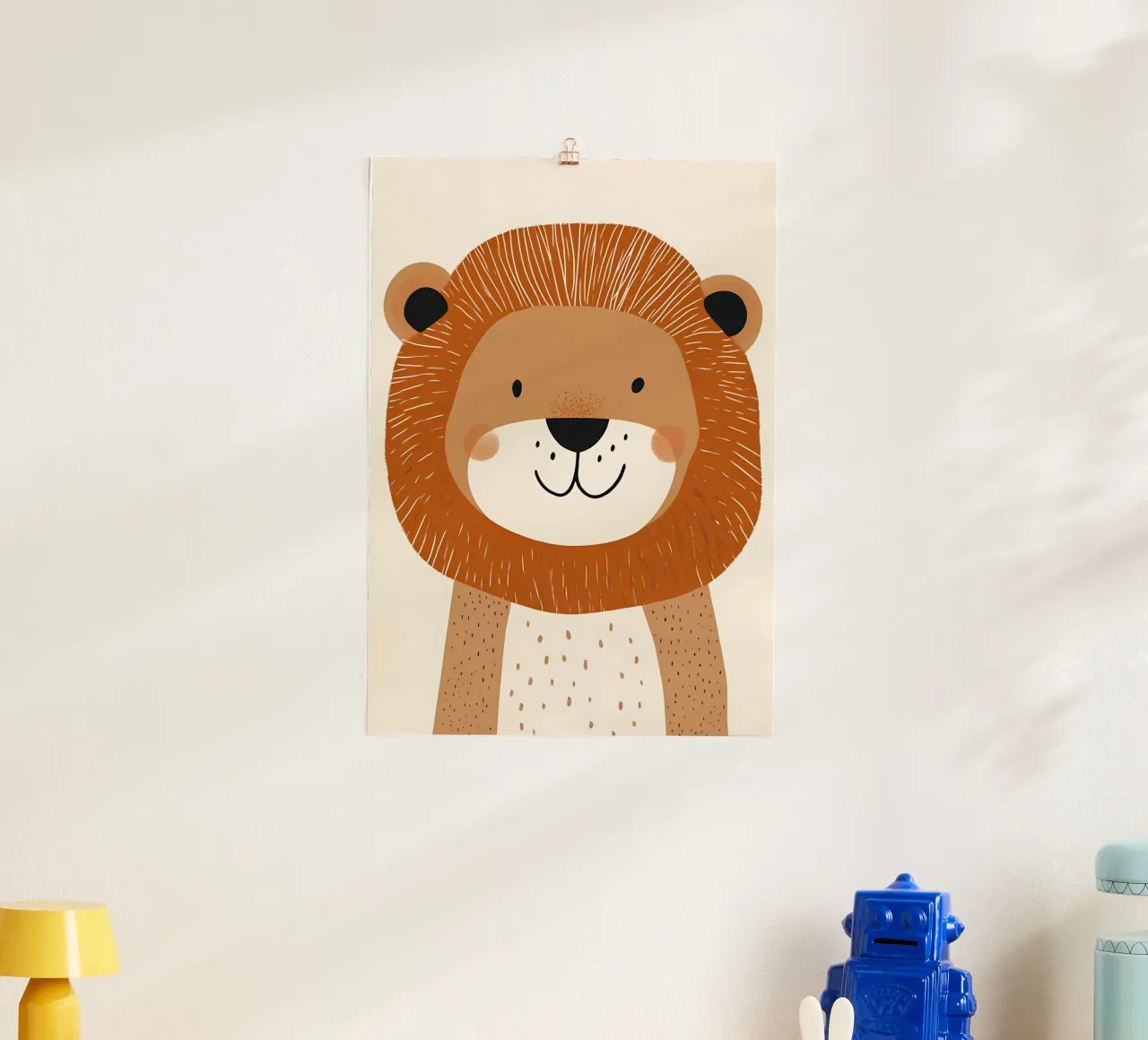 Impression d'art sur la face d'un lion - Nursery Safari Moderne poster avec cadre en bois de vintagepod