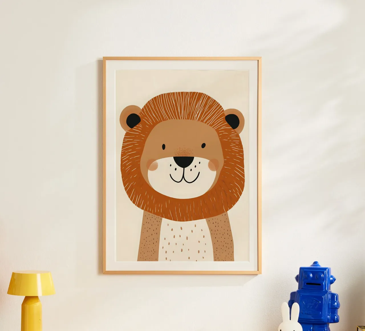 Impression d'art sur la face d'un lion - Nursery Safari Moderne poster avec cadre en bois de vintagepod