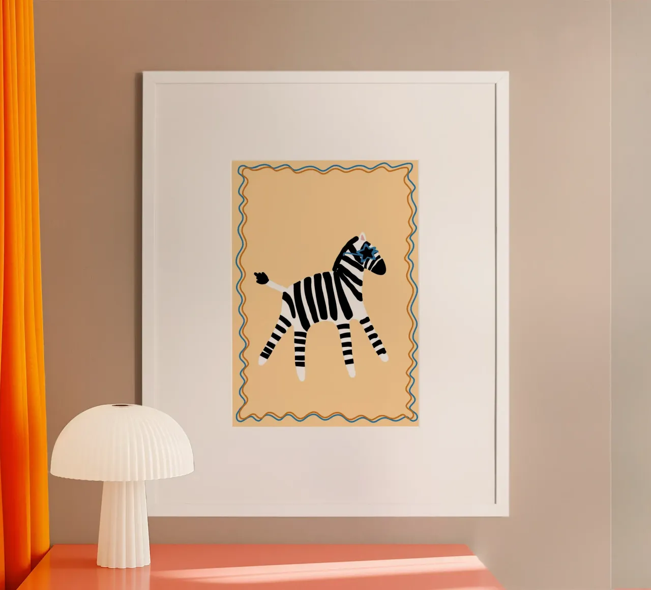 Zebra cool con occhiali a stella - Arte moderna per bambini poster con telaio in legno da vintagepod