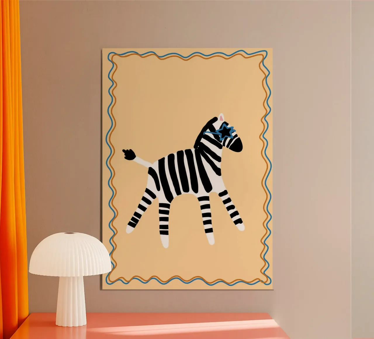Zebra cool con occhiali a stella - Arte moderna per bambini poster con telaio in legno da vintagepod
