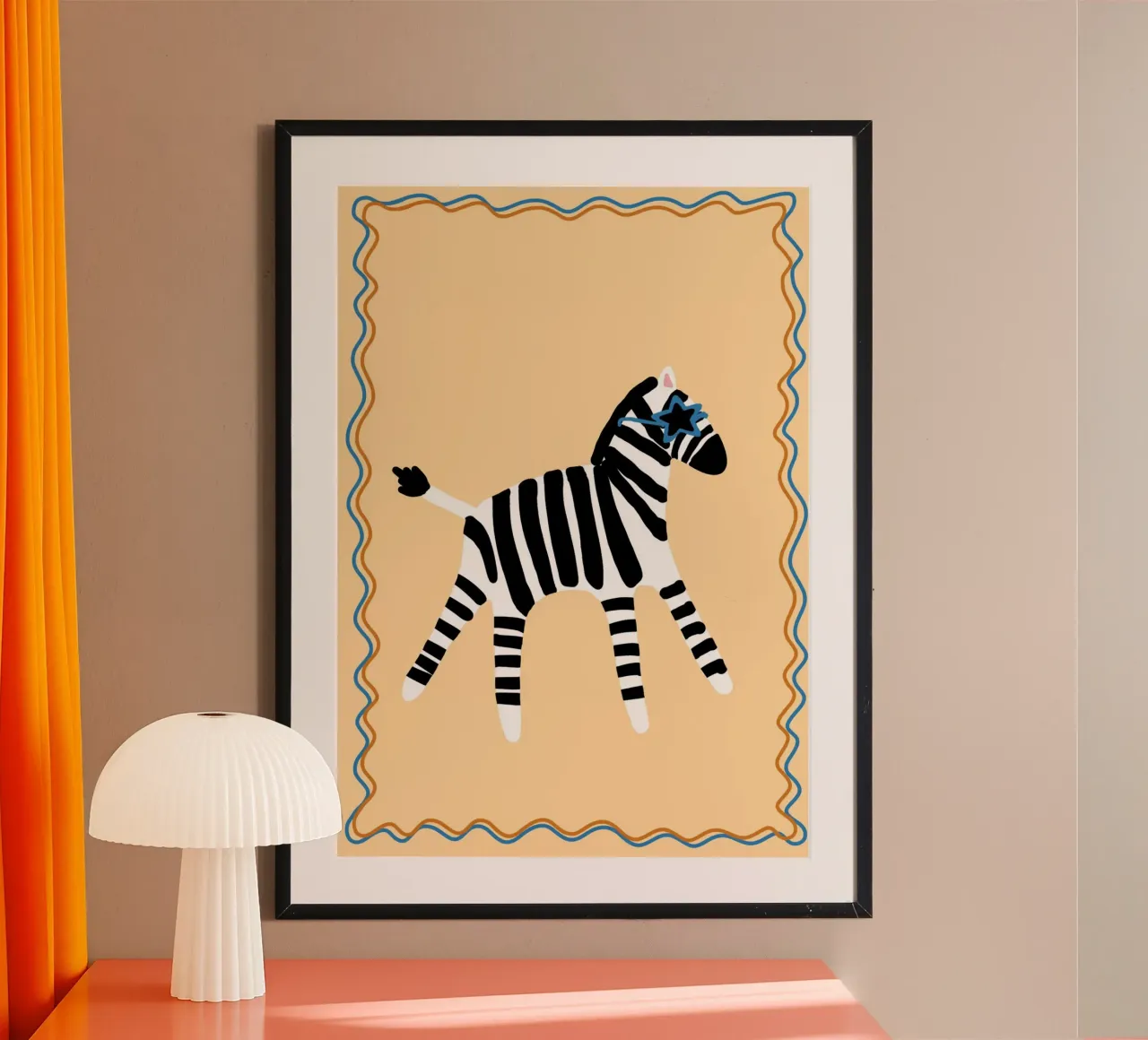 Zebra cool con occhiali a stella - Arte moderna per bambini poster con telaio in legno da vintagepod