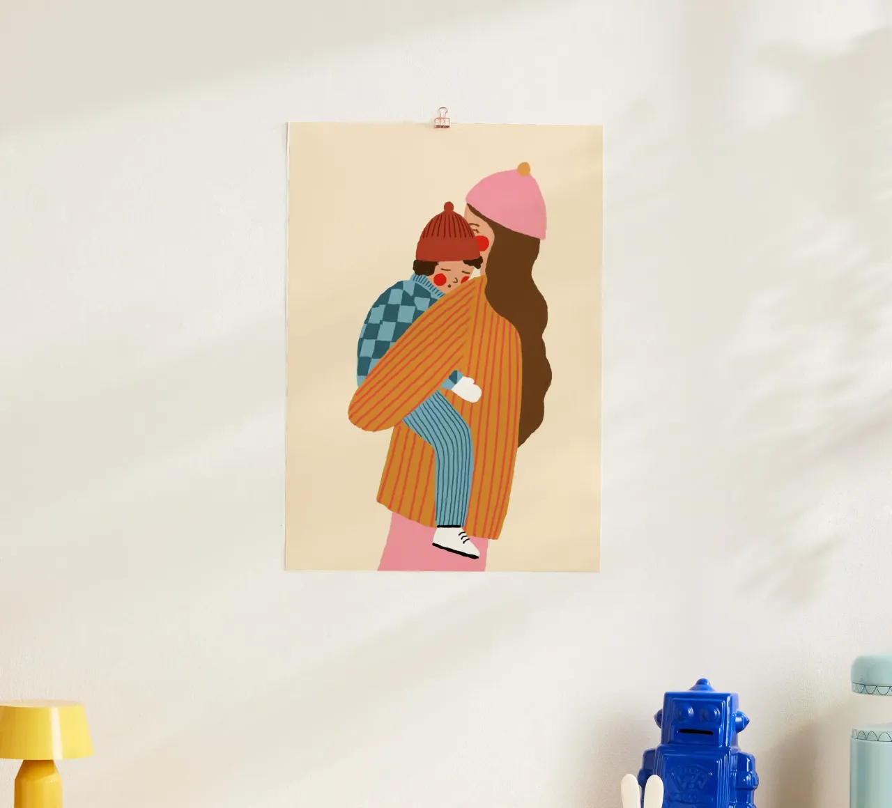 Moeder en kind Kunstdruk - Gezellige Winter Illustratie poster van vintagepod