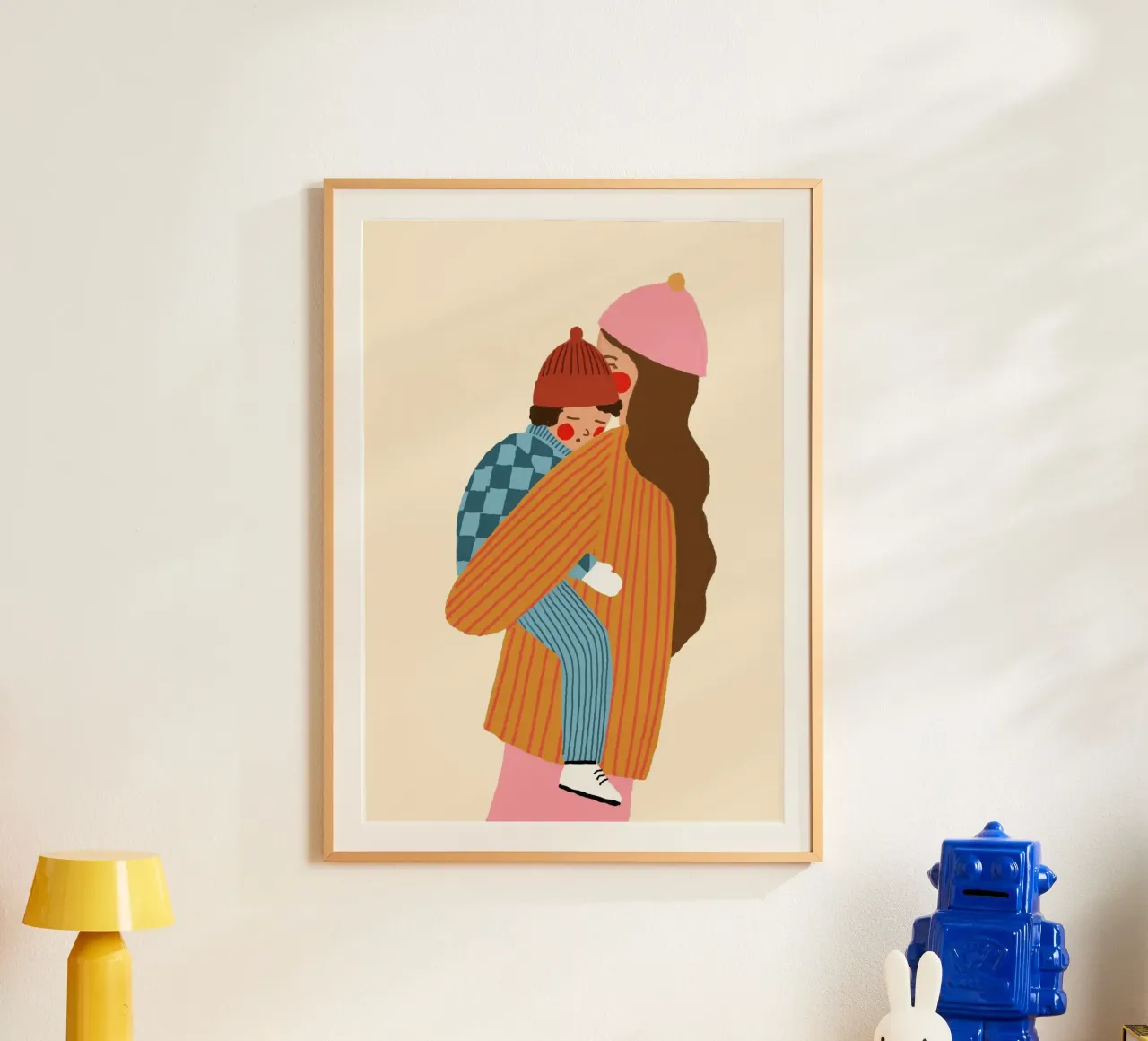Moeder en kind Kunstdruk - Gezellige Winter Illustratie poster van vintagepod
