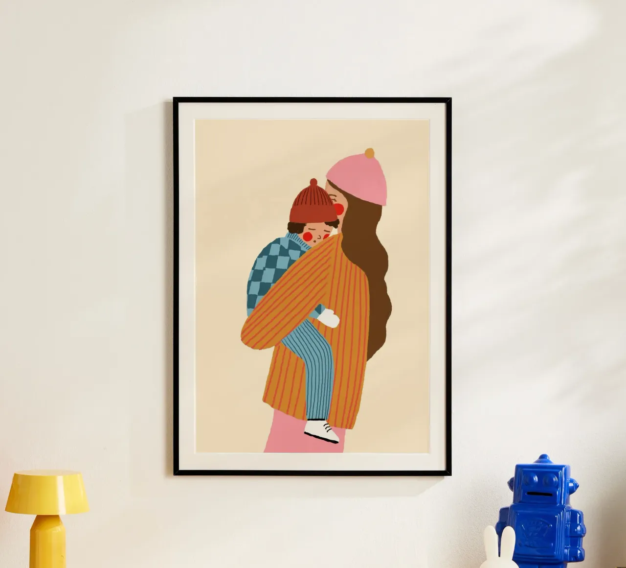 Moeder en kind Kunstdruk - Gezellige Winter Illustratie poster van vintagepod