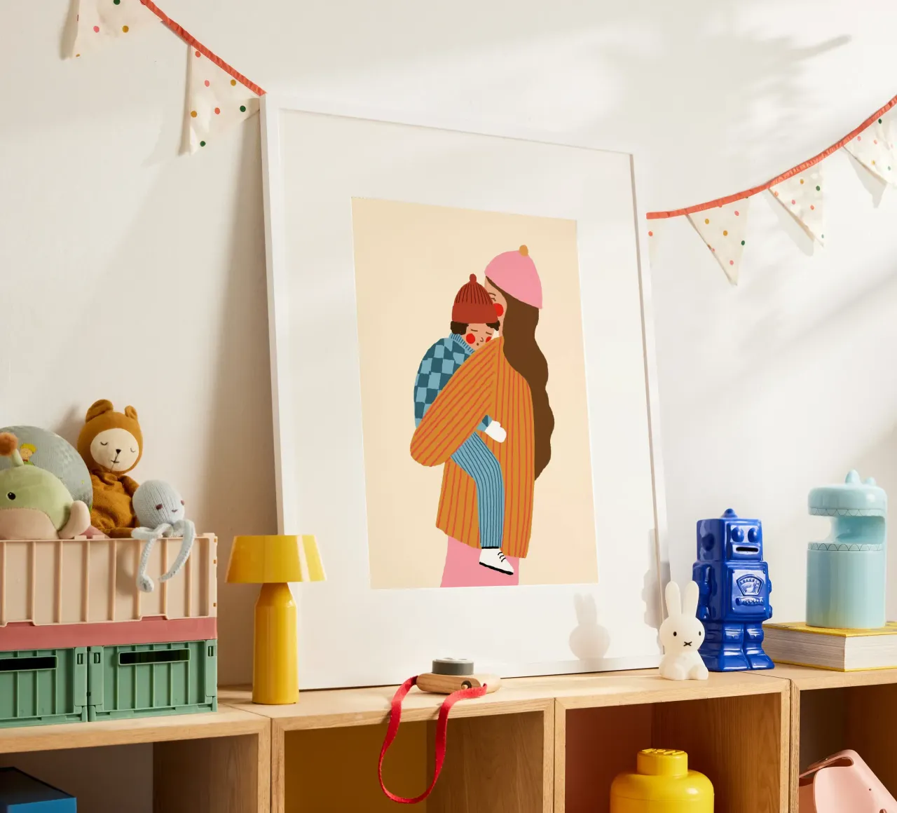 Moeder en kind Kunstdruk - Gezellige Winter Illustratie poster van vintagepod