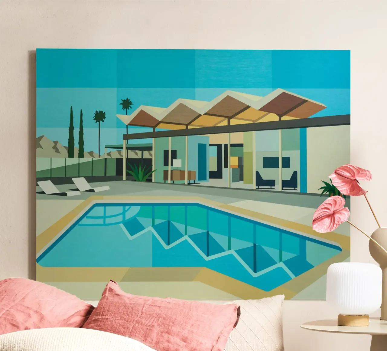 Modern House With Swimming Pool tela con Cornice a cassetta da Leonard Barreiro