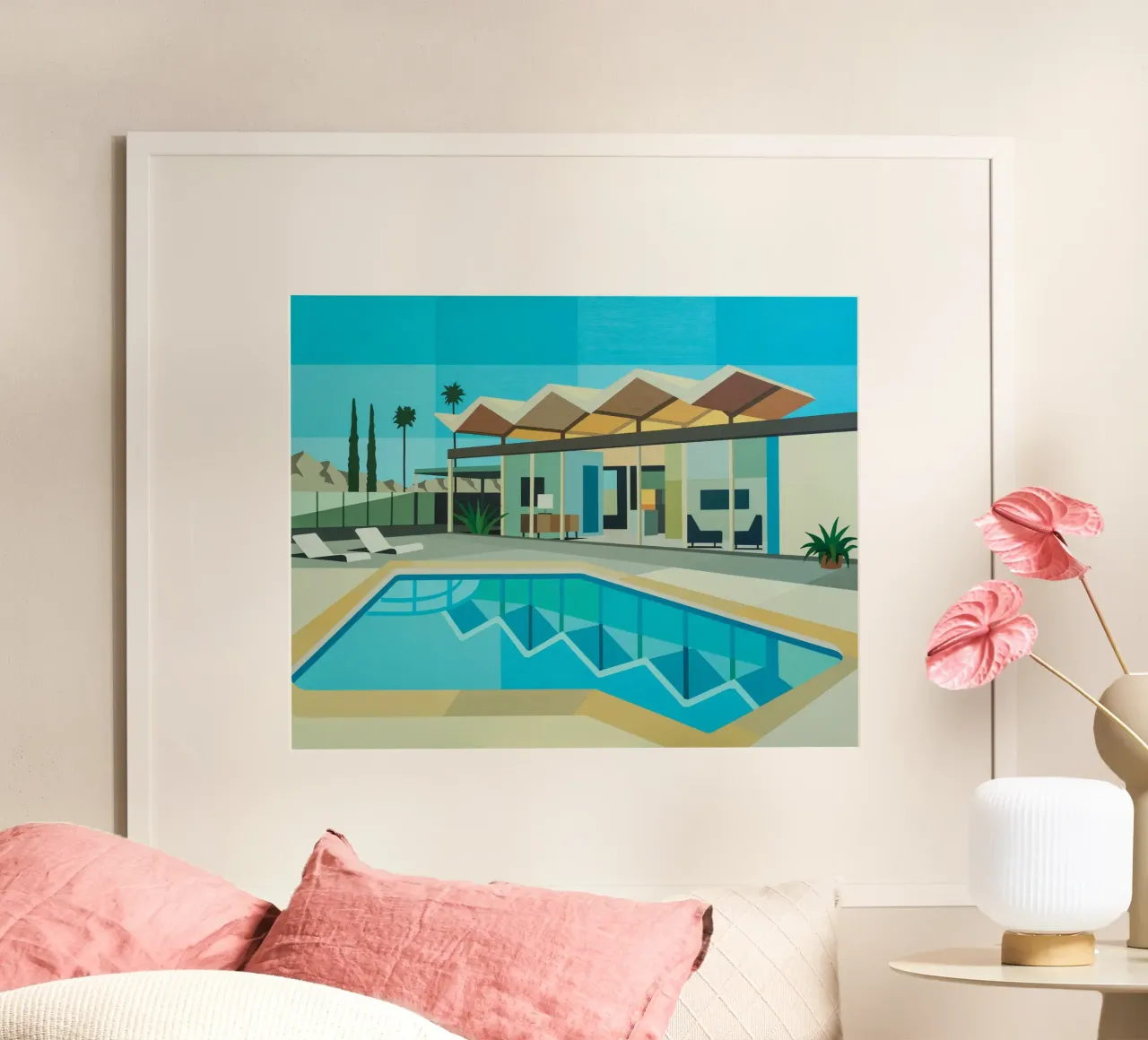 Modern House With Swimming Pool poster con telaio in legno da Leonard Barreiro