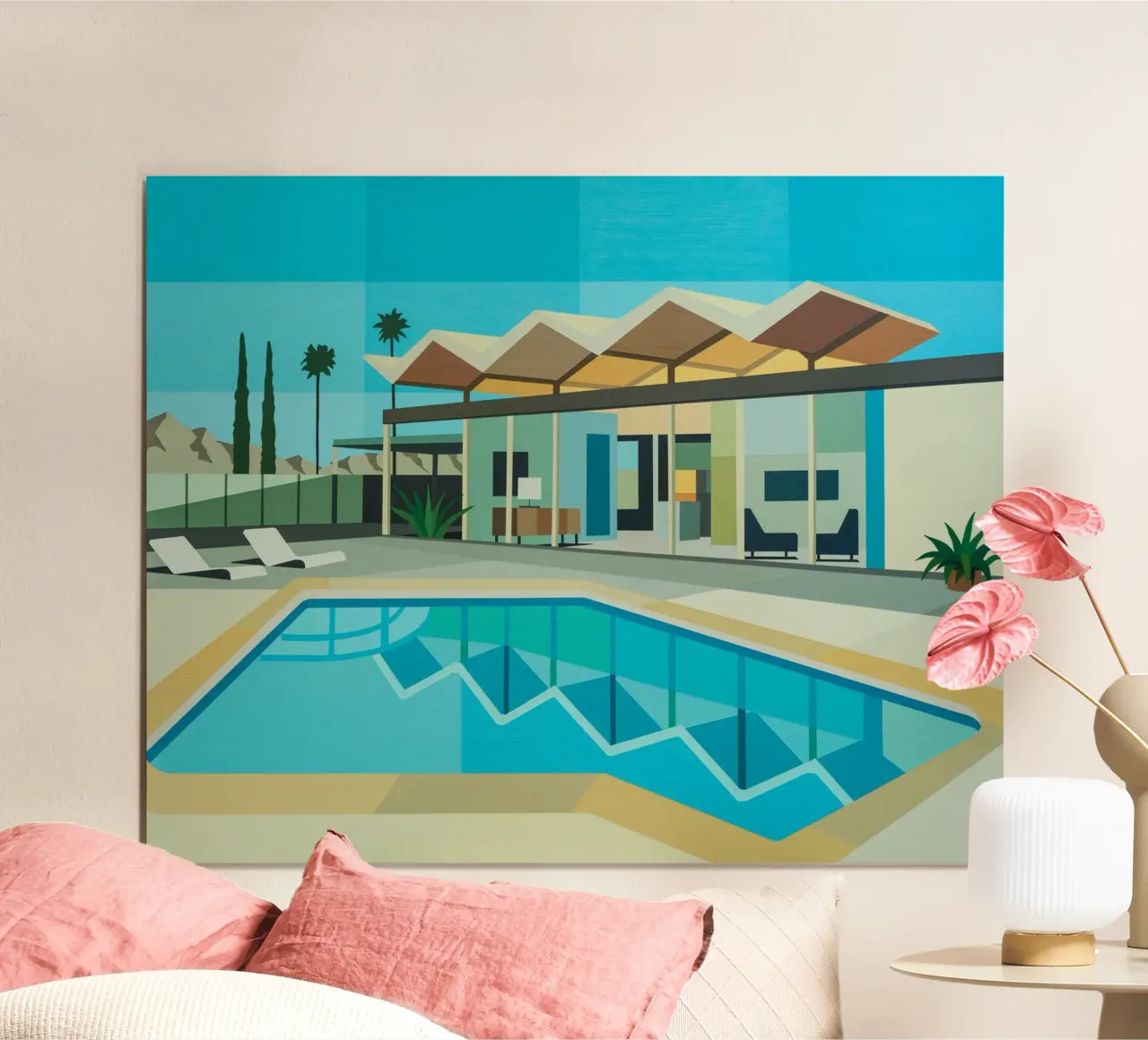 Modern House With Swimming Pool poster con telaio in legno da Leonard Barreiro