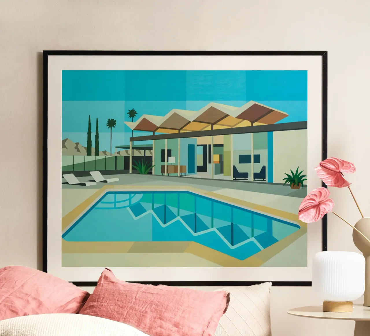 Modern House With Swimming Pool poster con telaio in legno da Leonard Barreiro