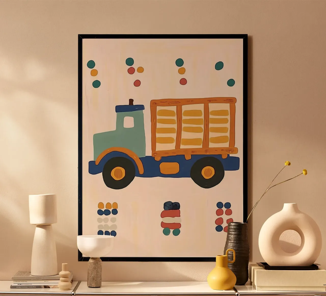 Camion giocattolo carino a pois - Decorazione per la camera dei bambini poster da vintagepod