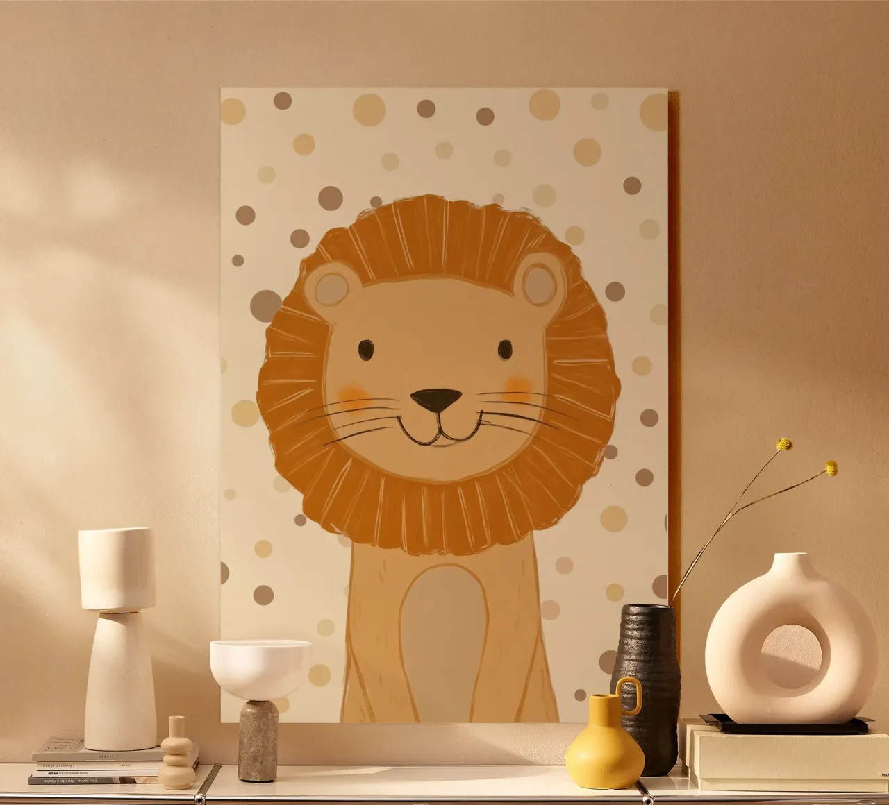 Simpatica testa di leone a pois - Vivaio Safari plexiglass da vintagepod