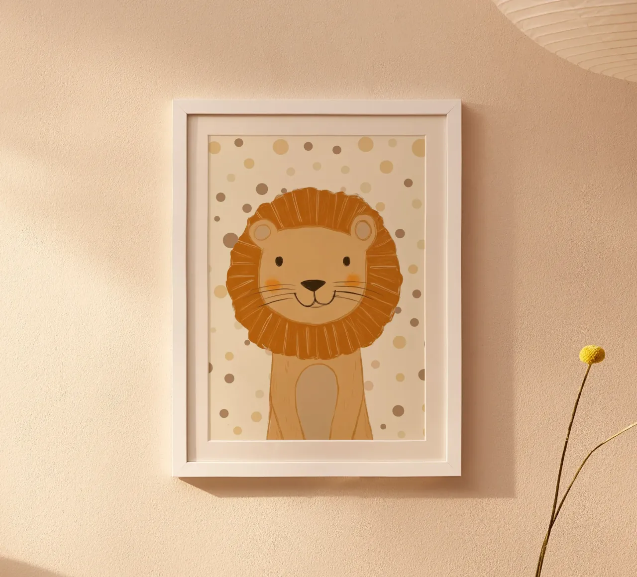 Simpatica testa di leone a pois - Vivaio Safari poster con telaio in plastica da vintagepod