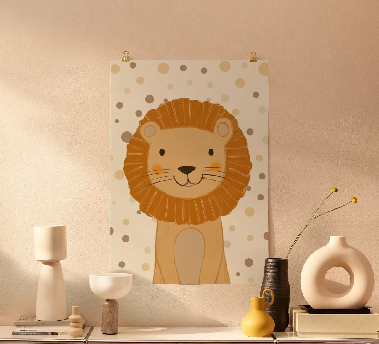 Simpatica testa di leone a pois - Vivaio Safari poster con telaio in plastica da vintagepod