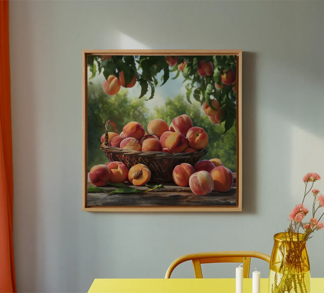 Perzikoogst Stilleven canvas met Baklijst van StillVibe Home