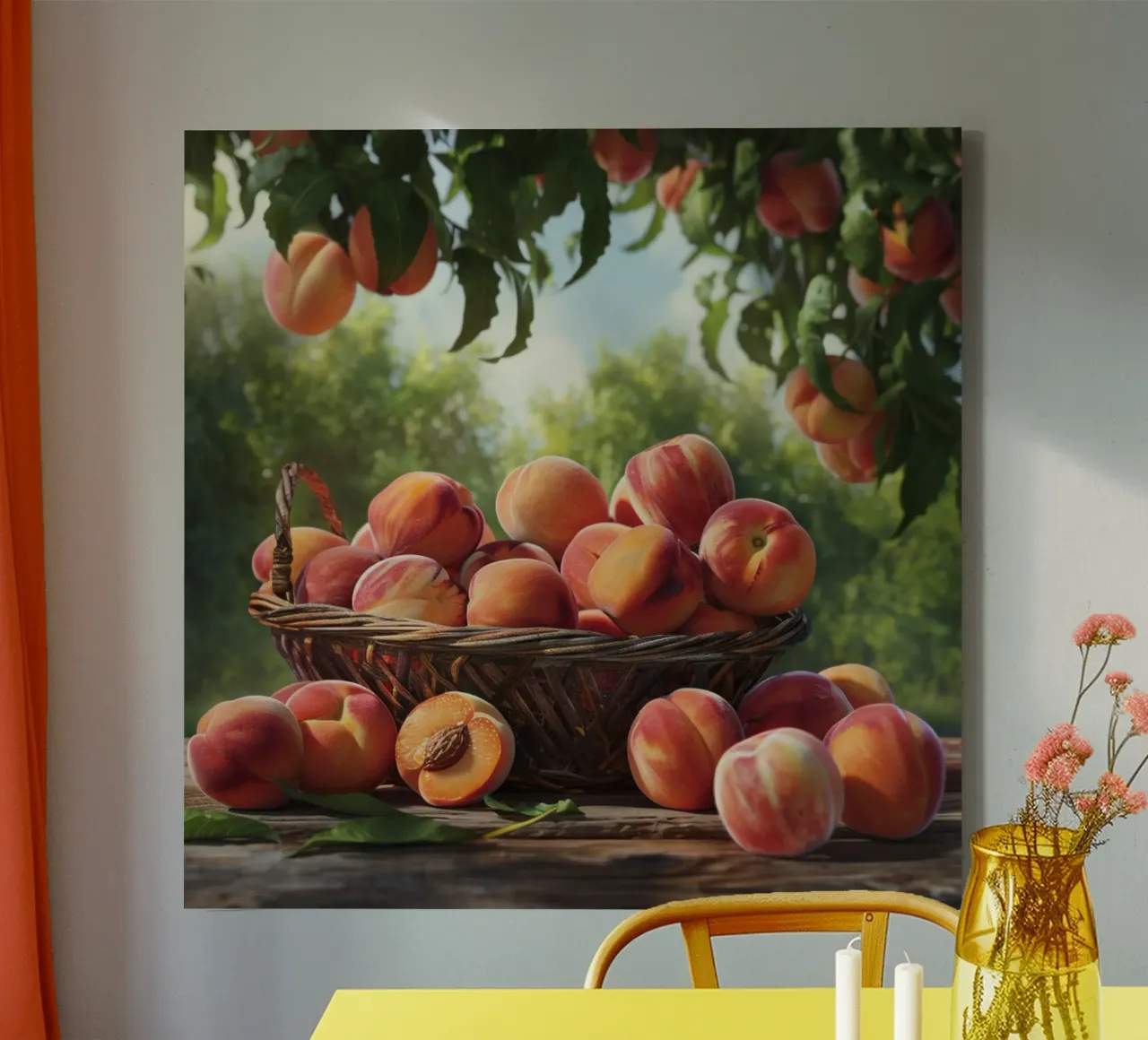 Perzikoogst Stilleven canvas met Baklijst van StillVibe Home
