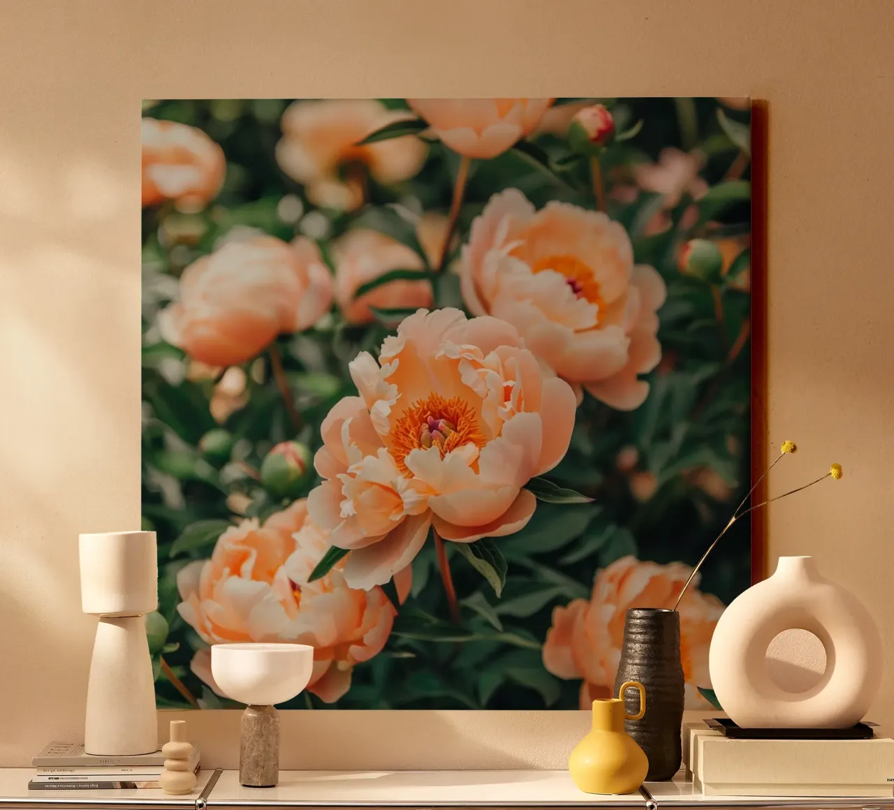 Peach Reverie canvas with Floater frame by StillVibe Home