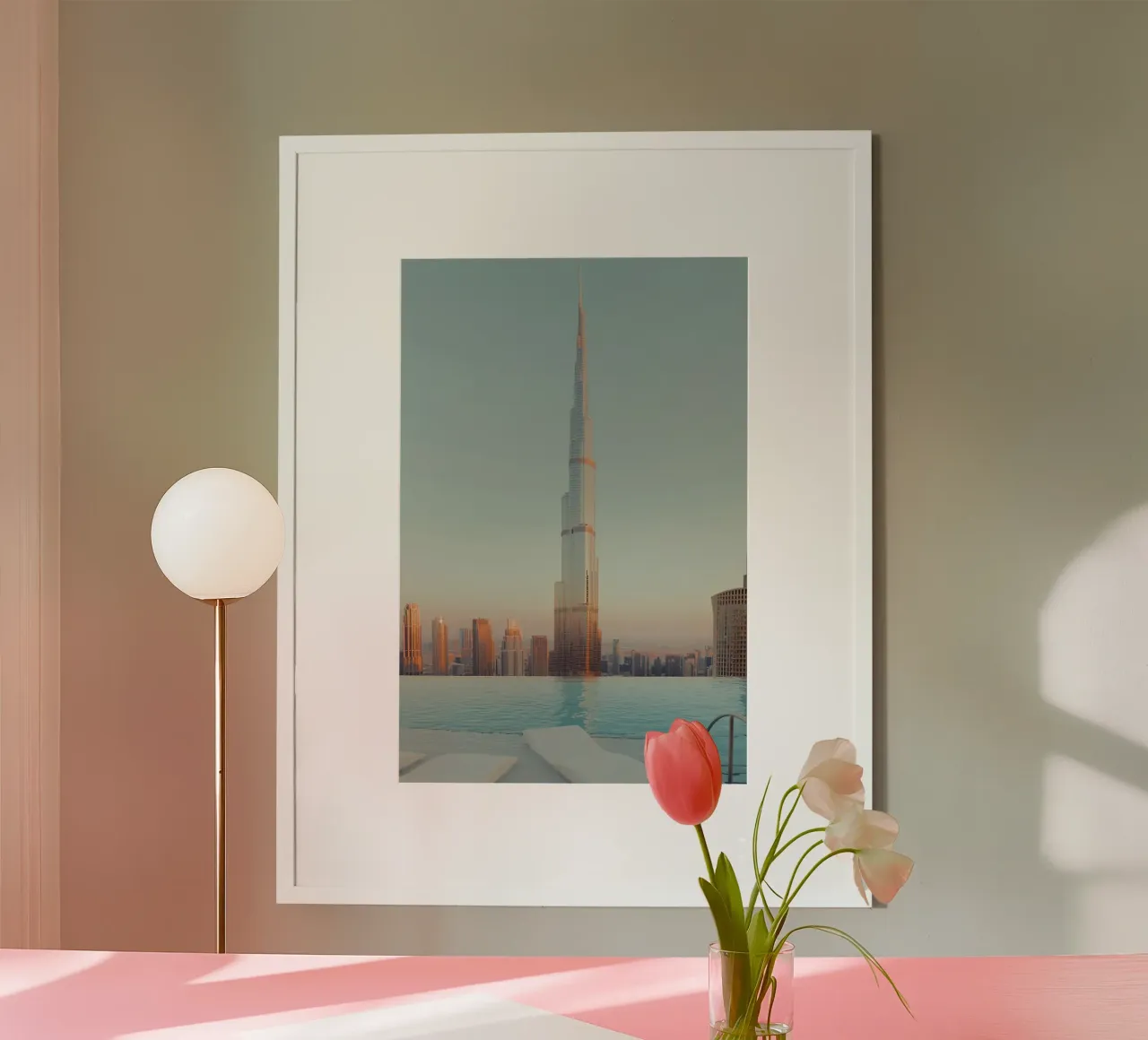 Burj Khalifa And Infinity Pool Poster mit Kunststoffrahmen von robertmotoiart