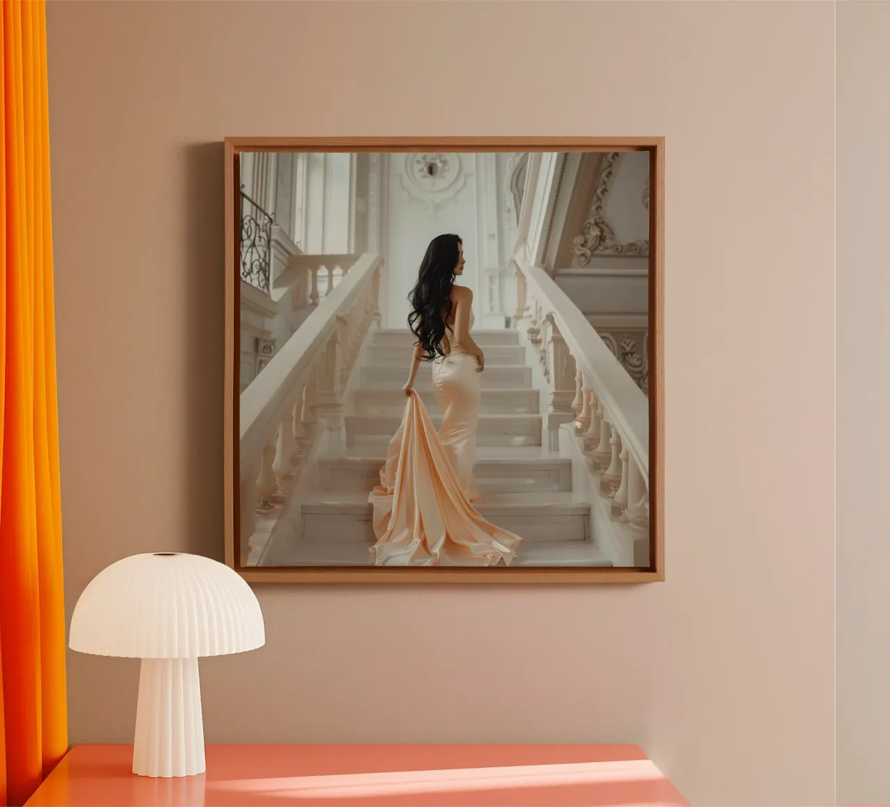 Peach Reverie canvas with Floater frame by StillVibe Home