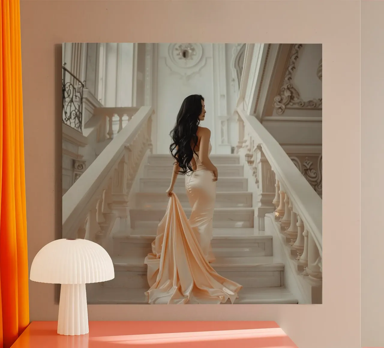 Peach Reverie canvas with Floater frame by StillVibe Home