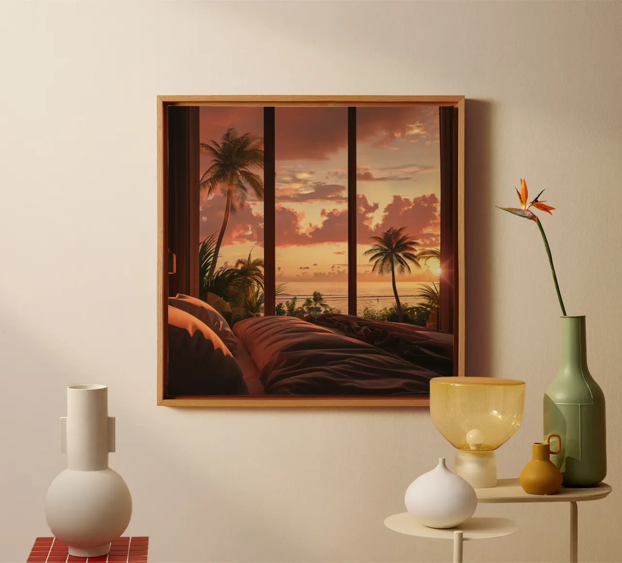 Peach Reverie canvas with Floater frame by StillVibe Home