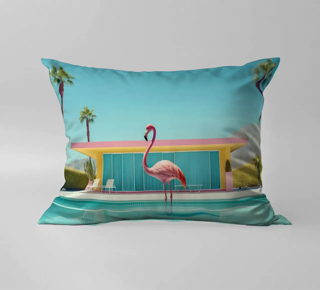 Flamingo By The Pool cuscino da robertmotoiart