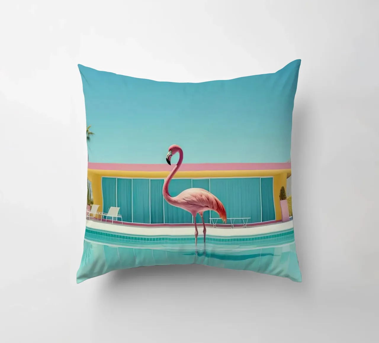 Flamingo By The Pool cuscino da robertmotoiart