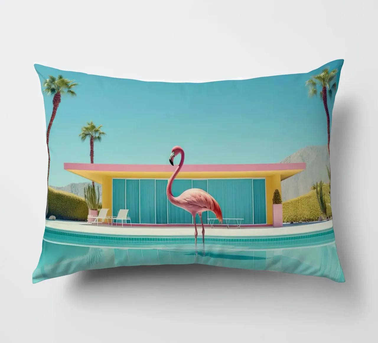 Flamingo By The Pool cuscino da robertmotoiart
